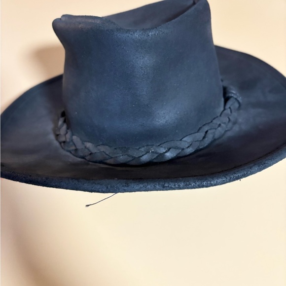 Minnetonka Black Leather Cowboy Hat med - Picture 2 of 7
